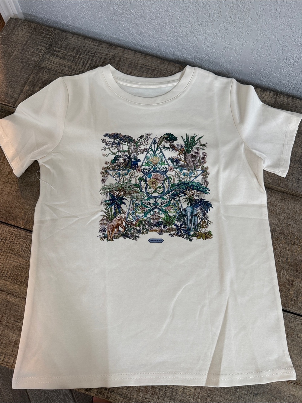 Women’s Cream Graphic Stretch Tee with Botanical Print